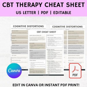 CBT Cheat Sheet, CBT Therapy Cheat Sheet, therapist cbt, therapist tools cbt, cbt tool, cbt therapy tools, cbt resource cbt bundle cbt print