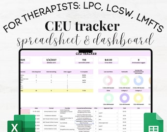 CEU-Tracker für Therapeuten, Sozialarbeit CEU, CEU-Vorlage, Weiterbildungslogbuch, lcsw, lmft, lPC lmhc, Ceu-Arbeitsblattvorlage, CEU-Tracker
