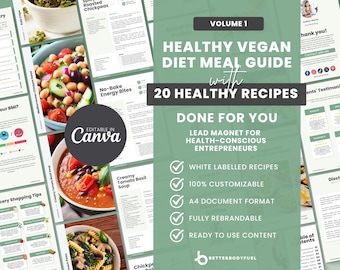 Vegan Recipes Diet Guide, Plant-Based Cookbook, Canva Editable & Printable Template, Go Vegan Coaching eBook, Eat Healthy With Veganism Food