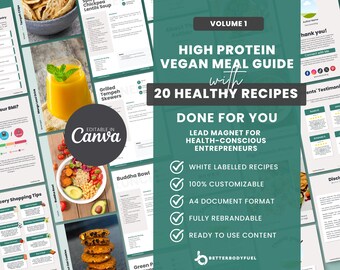 High Protein Vegan Recipes Diet Guide, Plant-Based Coaching Cookbook, Canva Editable & Printable Template, Eat Healthy With Veganism Food