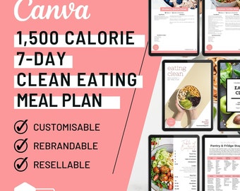 Clean Eating Meal Plan: 7-Day 1500 Calorie Canva Template (Digital Download)