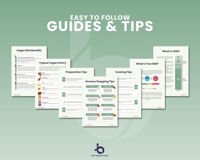 Vegan Recipes Diet Guide, Editable Plantbased Cookbook, Canva