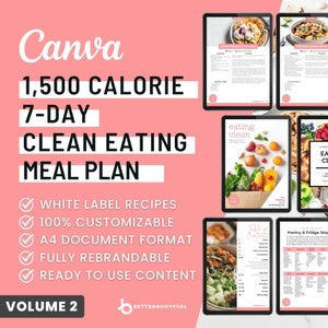 1500 Calorie 7-day Clean Eating Meal Plan Printable Template | Healthy & Delicious Recipes | Health, Wellness and Fitness | Lead Magnet