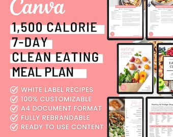 1500 Calorie 7-Day Clean Eating Meal Plan Canva Template (Digital Download)