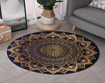 Room Carpet Non-slip Round Floor Yoga Mat Area Rug Mandala Meditation Flower 