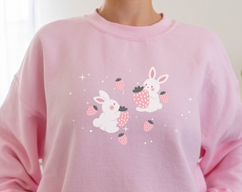 Strawberry Sweater Kawaii Bunny Kawaii Sweatshirt Kawaii Shirt Harajuku Clothing Yami Kawaii Yume Kawaii Pastel Goth Clothing Cottagecore