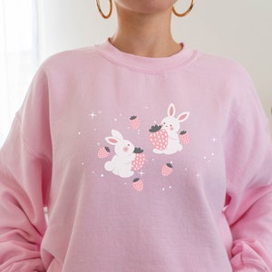 Strawberry Sweater Kawaii Bunny Kawaii Sweatshirt Kawaii Shirt Harajuku Clothing Yami Kawaii Yume Kawaii Pastel Goth Clothing Cottagecore