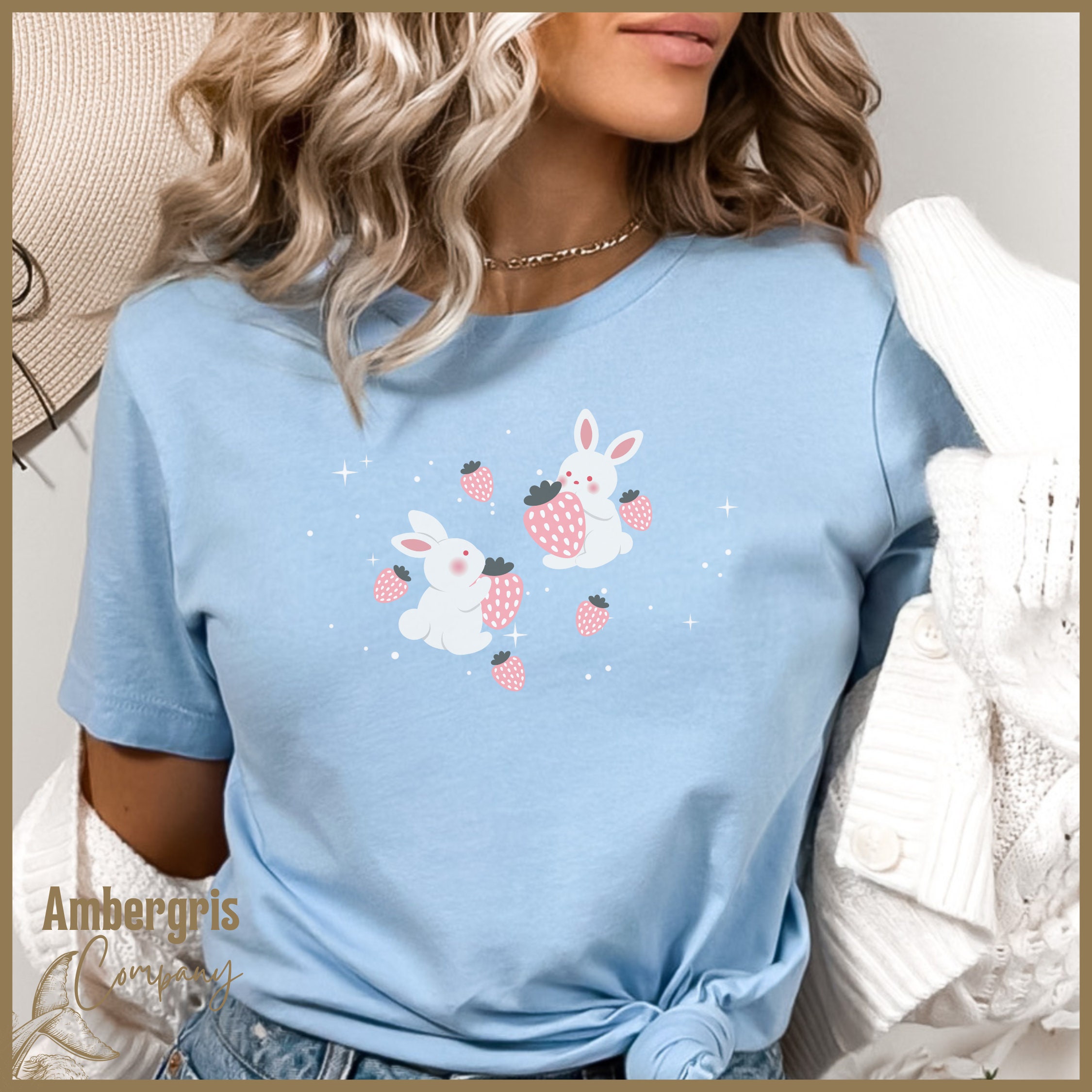 Decora Kawaii Strawberry Bunny Graphic Fitted Tee