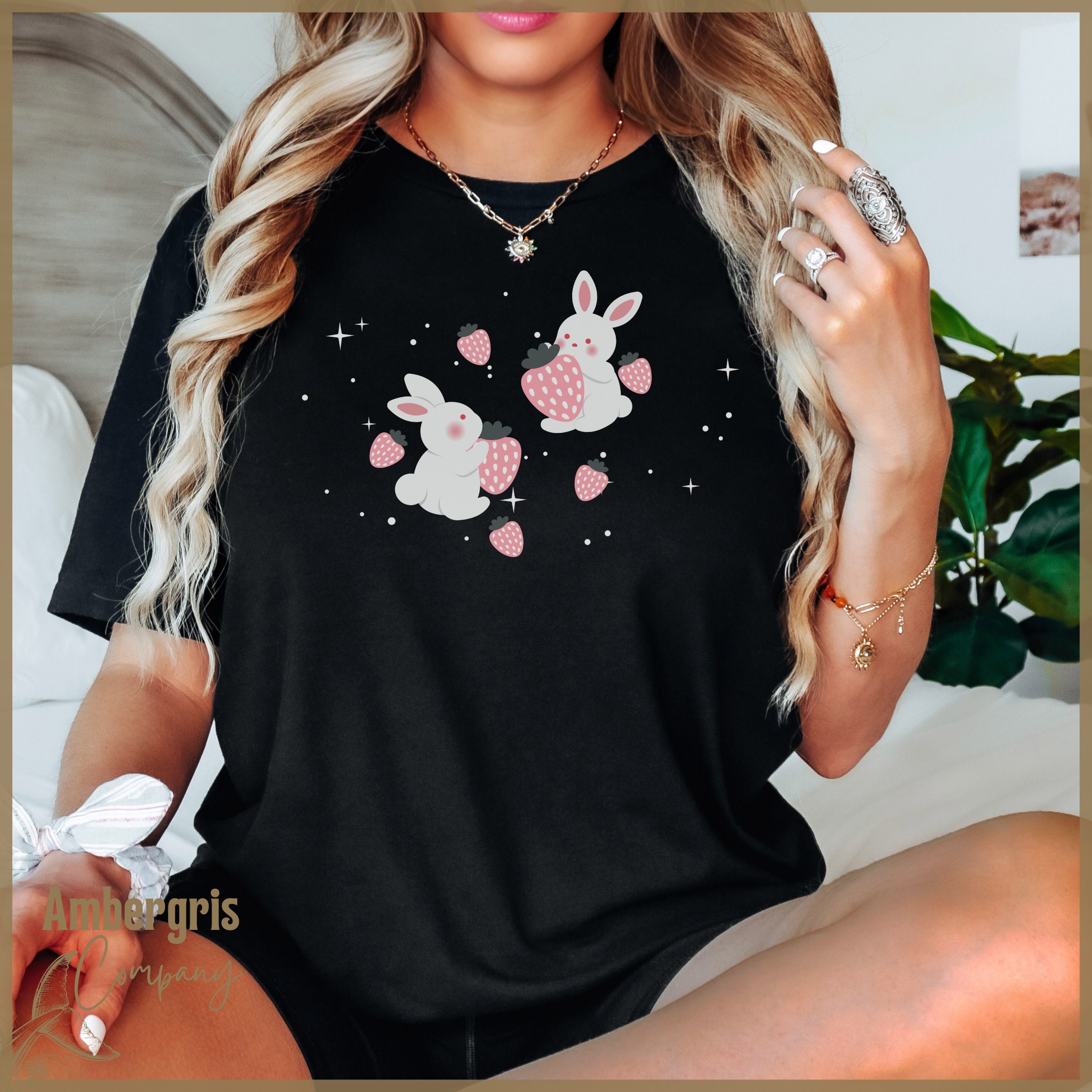 Decora Kawaii Strawberry Bunny Graphic Fitted Tee main image 1