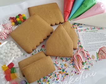 Gingerbread House DIY Cookie Kit | Decorate Your Own Christmas Cookies Gingerbread Flavor Candy Cane Gum Drop Peppermint Snowflake Sprinkles