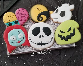 Halloween Cookie 6pc Gift Set | Happy Halloween Christmas Gift Box | Nightmare Jack Skeleton Sally Patchwork Heart