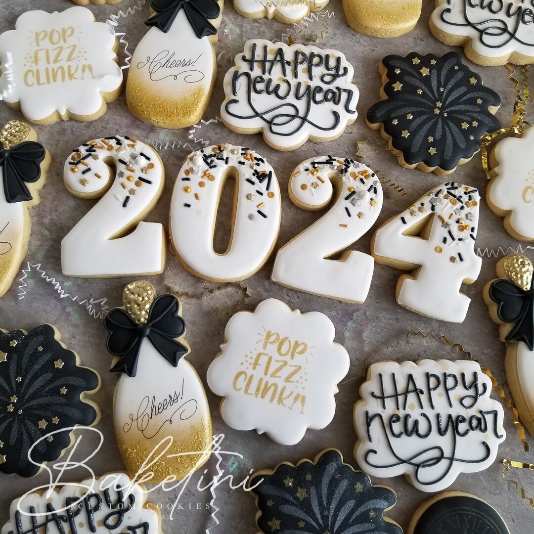 New Years Eve Cookies 1 Dozen 2025 Happy New Year Champagne Fireworks