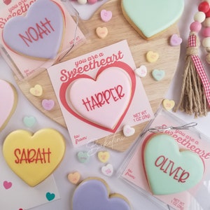 Personalized Sweetheart Cookie Box | You're a Sweetheart Valentine's Day Gift | Custom Name Conversation Hearts  Pink Yellow Green Purple