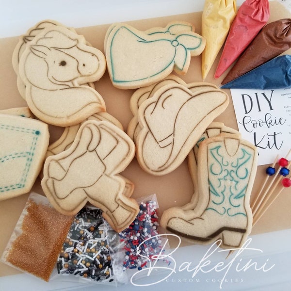 Cowboy DIY Cookie Kit | Decorate Your Own Cookies | Cowboy Hat Boot Bandana Jean Pocket Horse Saddle Rodeo Western | Fun Activity Kid Crafts