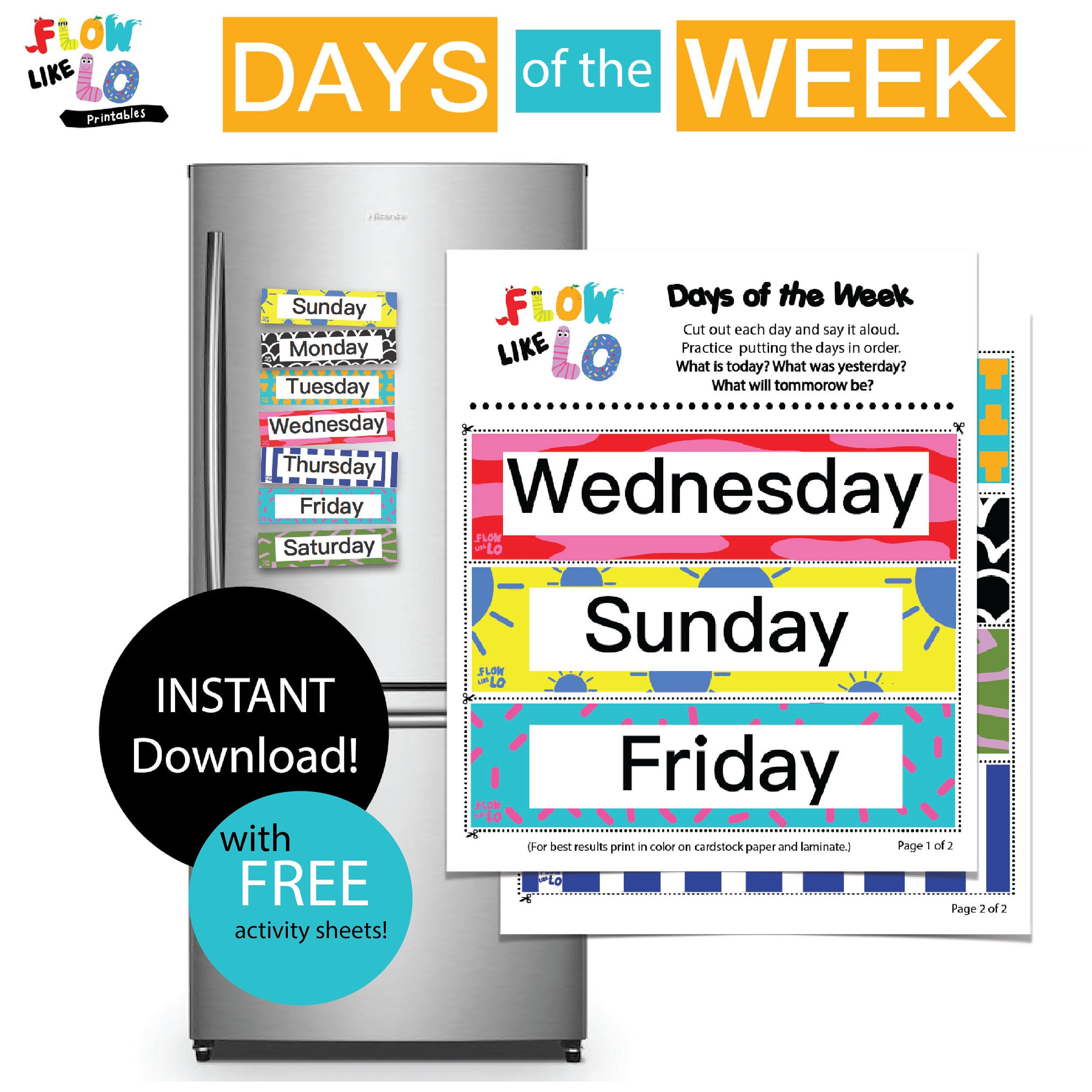 Days of the Week Printable Colorful 7 Printable Days of the | Etsy