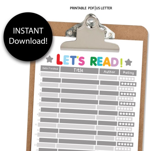 Printable Book Tracker Challenge for Kids 50 Books Read Etsy