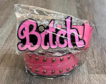 Retro BITCHPunk Y2K Pink Diamant Buchstabe Ledergürtel Vintage Style Ästhetische Neu mit Etikett