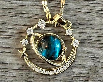 18K Gold Plated Galaxy Luxury Shiny Stainless Rhinestone Copper Steel Planet Universe Necklace Gift