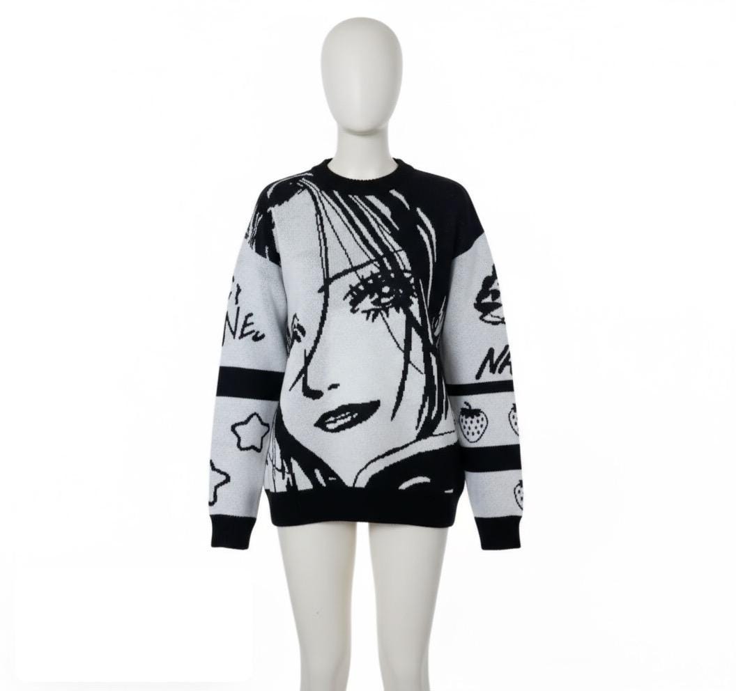 NANA グラフィックプリント セーター Nana Osaki and Hachi Japanese Knitted Sweater Graphic Anime Design