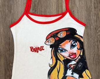 Söt Dollz hyuna Y2K Gyaru Tank Nyckfull Goth 90-tals 2000-tals Figursydd Camisole Crop Top, Röda Axlar, Poster Art Girl - Snygg Sommartopp för Dam