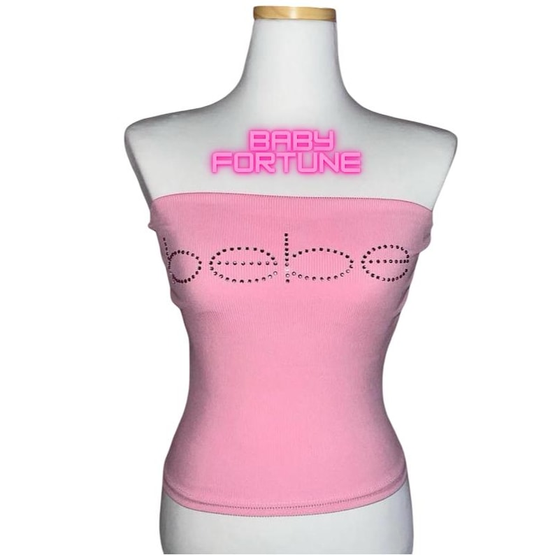 Pink Bebe Striped Tube Top Pink Bebe Rhinestones Y2K Rhinestone Crop ...
