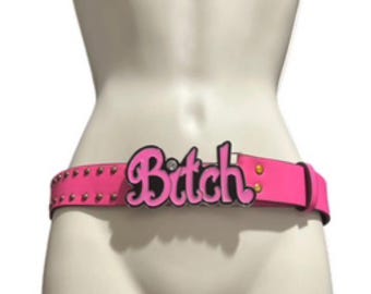 Pink Retro BITCHbelt buckle Punk Y2K Pink Diamond Metal Letter Leather Z Belts