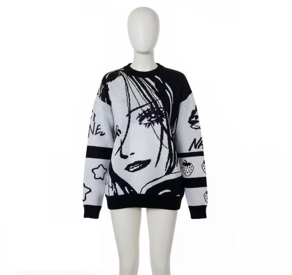 Nana Hachi Anime Knitted Sweater Y2K Black Stones Manga T-shirt