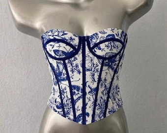 Bustier fleuri sans bretelles, haut tube avec corsage cottagecore, haut à imprimé papillons