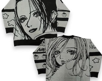 80s 90s レザージャケット ニット　オルテガ チマヨ　ネイティブ　希少 Nana Hachi Anime Knitted Sweater Y2K Black Stones Manga T-shirt