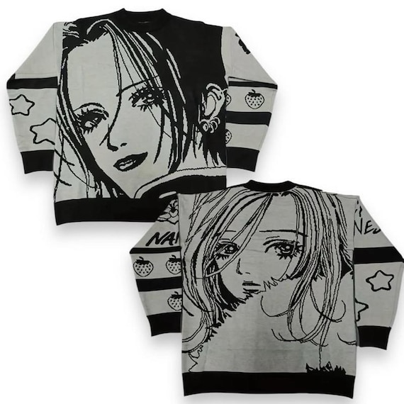 Nana Hachi Anime Knitted Sweater Y2K Black Stones Manga T-shirt