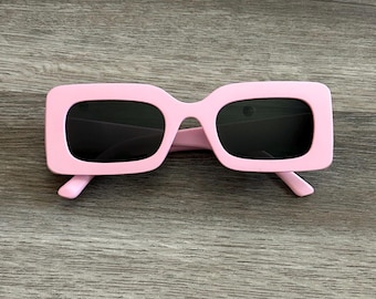 Rosa quadratische Sonnenbrille mit schwarzen Linsen Quadratischer kleiner Rahmen Strand Herren und Damen Sonnenbrillen Outdoor Urlaub Dekoration Sonnenbrillen