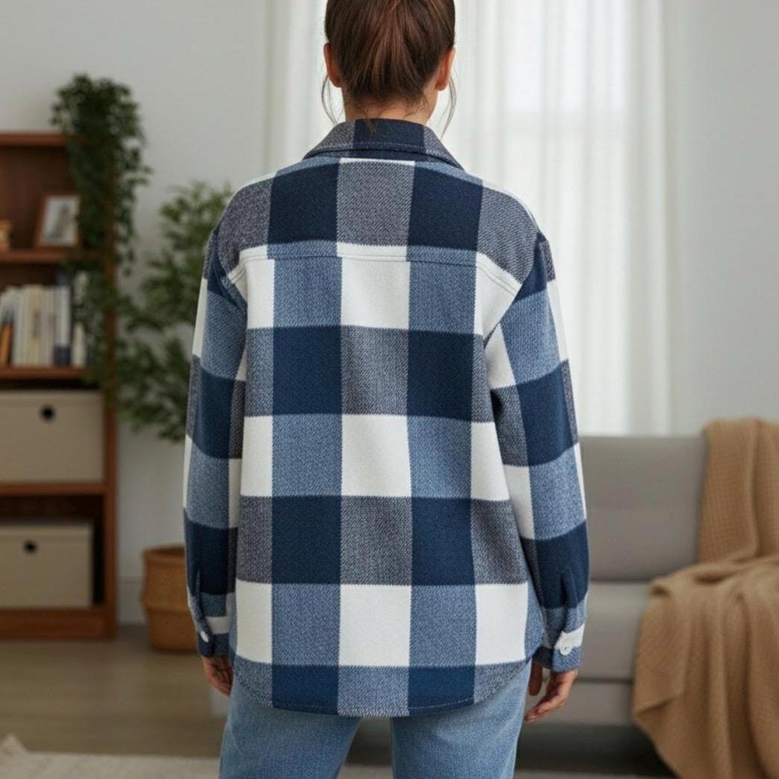 Open Front Shacket Pattern Women’s Plaid Pattern Shacket Checkered Layered Top Striped Long Sleeve ...