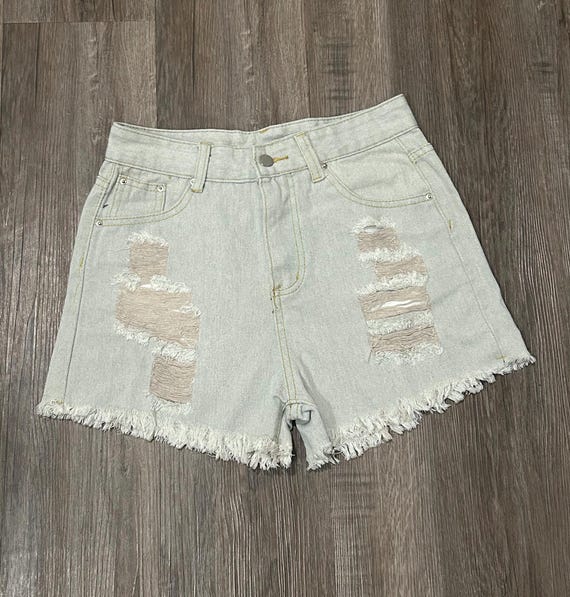 Patchwork Ruffled High Waisted Rolled Hem Distres… - image 2
