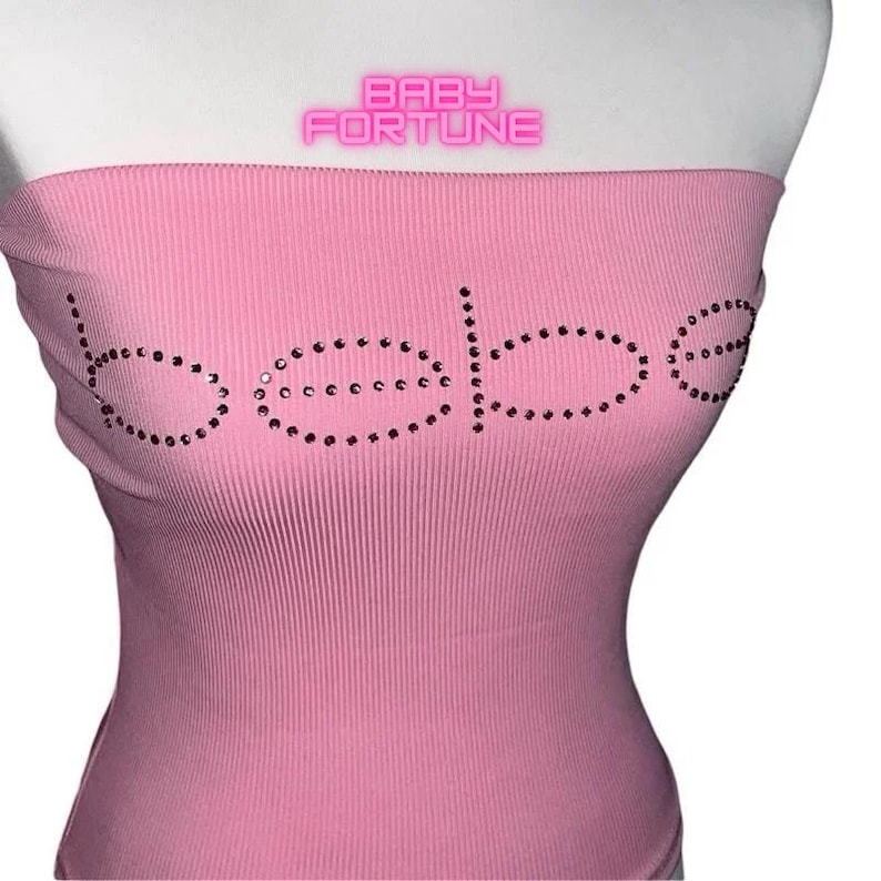Pink Bebe Striped Tube Top Pink Bebe Rhinestones Y2K Rhinestone Crop ...