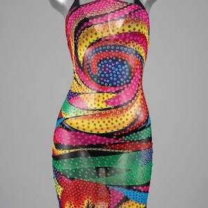 psychedelic colorful spiral print halter mini dress Women's Halter Dress - Hippy Trippy -Psychedelic Swirl - Party Festival Dress - High Neck - 60's / 70's