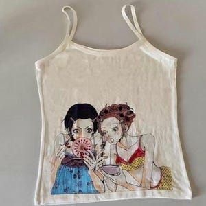 Nana Hachi Anime Art Print Tank Tops Nana and Hachi Kuromi My Melody Crossover Matte Anime White Cream Makeup Tshirt Beauty Tank Top Tee