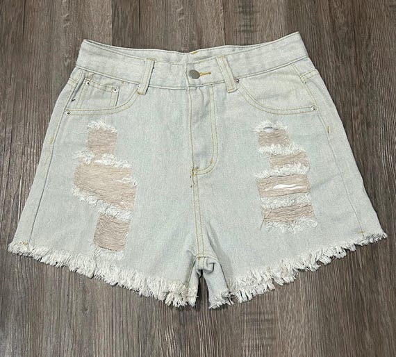 Patchwork Ruffled High Waisted Rolled Hem Distres… - image 3