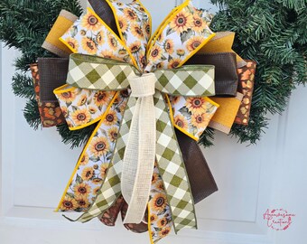 Sunflower Fall Bow: Farmhouse Burlap Wreath Decor