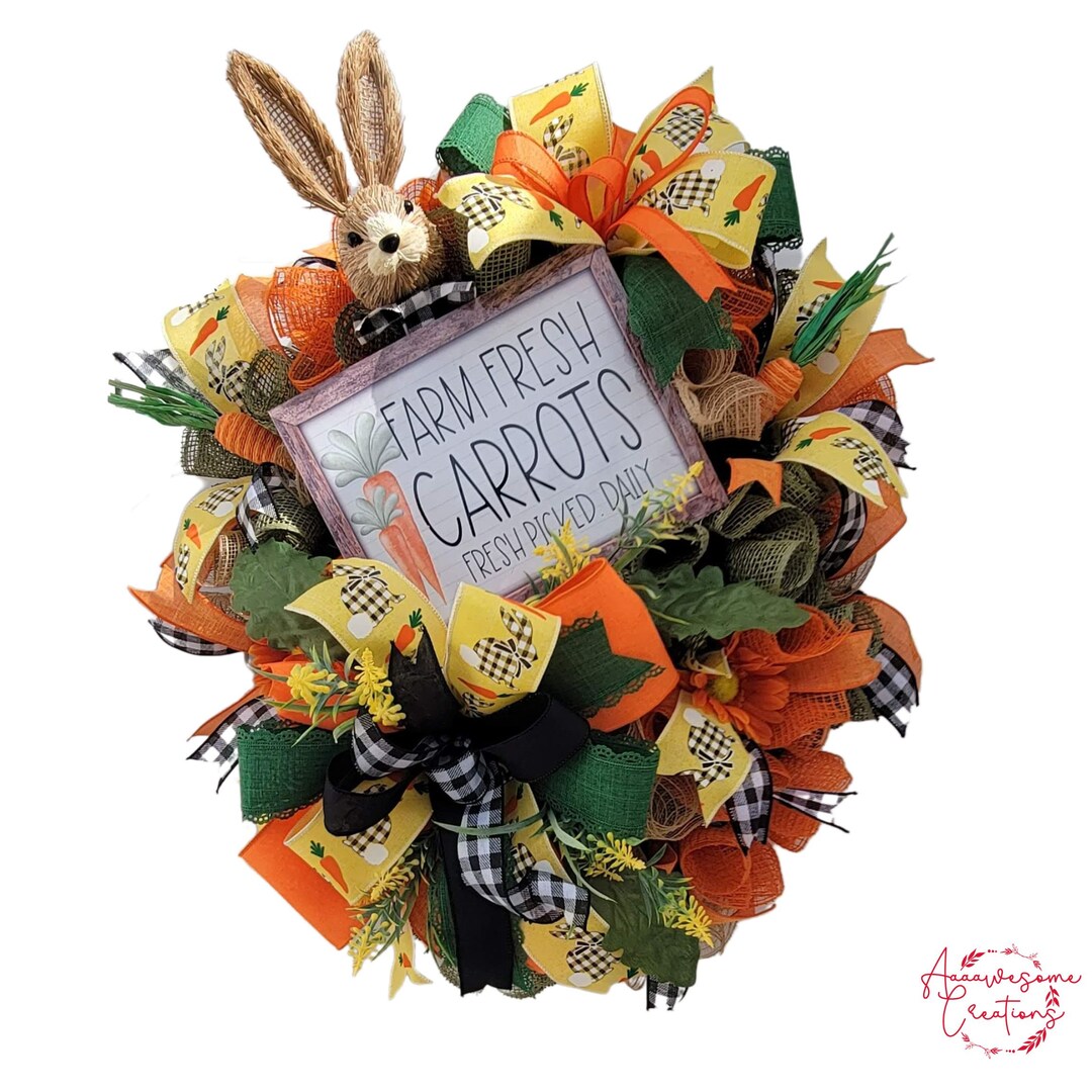 Carrot Easter Wreath, Spring Front Door Decor, Farm Fresh Carrots