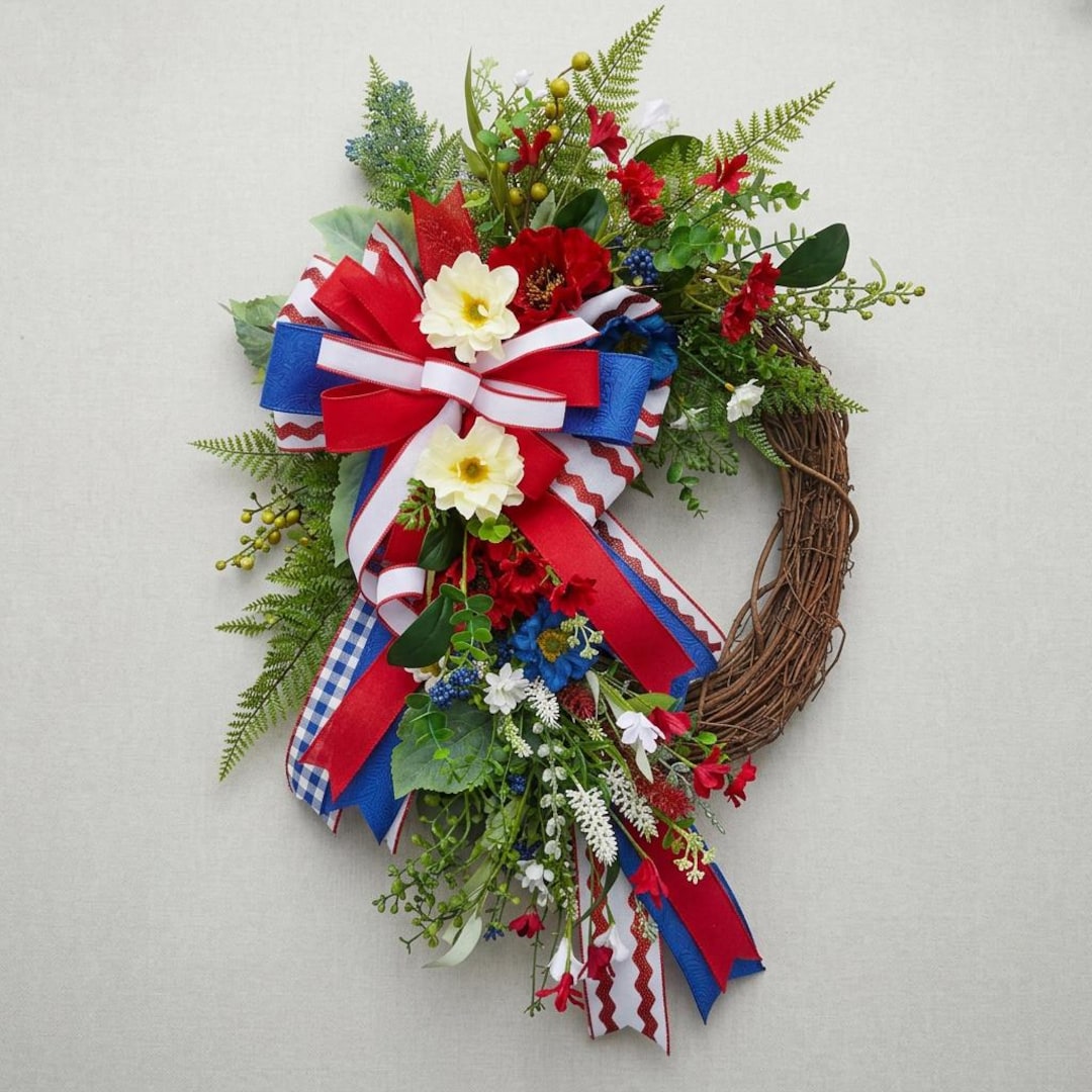 Patriotic Grapevine Wreath Red White Blue | 4th of July Front Door ...