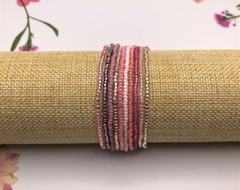 Seed bead bracelets, stretchy, toho, set, pink