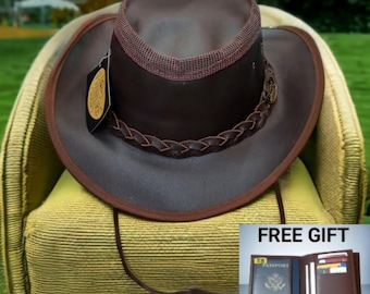 Handmade Cow Leather Cowboy Hat: Unisex Western Style with Free Wallet