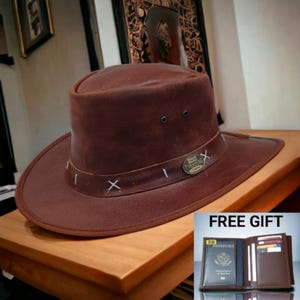 Cowboy Hat - Cow Leather Legacy Unisex Handmade Western Hat, Durable & Stylish, Adjustable Fit for All Occasions with Free Wallet Gift