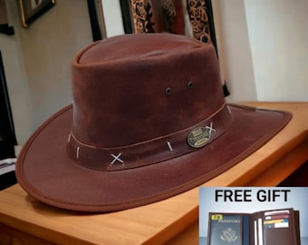 Handmade Cow Leather Cowboy Hat: Unisex Western Style with Free Wallet