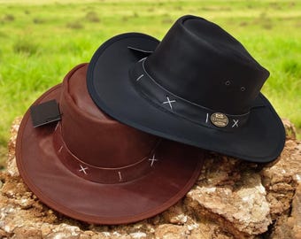 Cowhide Leather Cowboy Hat Set: Western Style Hats for Men & Women