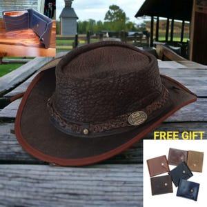 Leather Cowboy Hat - Handmade Western Style, Durable & Adjustable Fit, Perfect for All Occasions + Free Wallet Gift