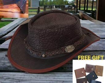 Handmade Buffalo Leather Cowboy Hat: Adjustable Western Style