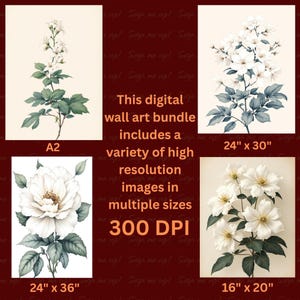 Neutral Botanical Print Set of 4 | Vintage White Floral Wall Art Bundle | Customizable Sizes |Printable Digital Download | Cottagecore Decor