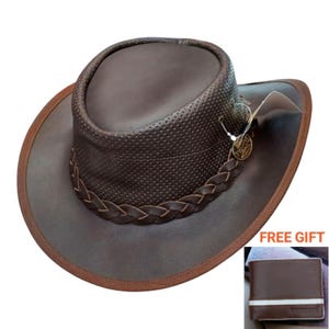 Leather Cowboy Hat - Stylish Handmade Western Hat, Durable  Adjustable Fit, Perfect for Any Occasion & Free Wallet Gift
