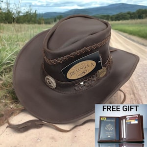 Leather Cowboy Hat - Cow Leather Legacy Unisex Handmade Western Hat, Durable & Stylish, Adjustable Fit for All Occasions Free Gift Wallet